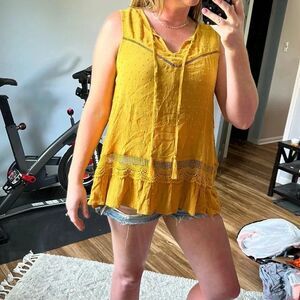 Umgee Mustard Gold‎ Boho Sleeveless Top Size M
